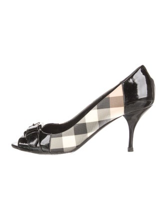Burberry Nova Check Pattern Patent Leather D'Orsay Pumps
