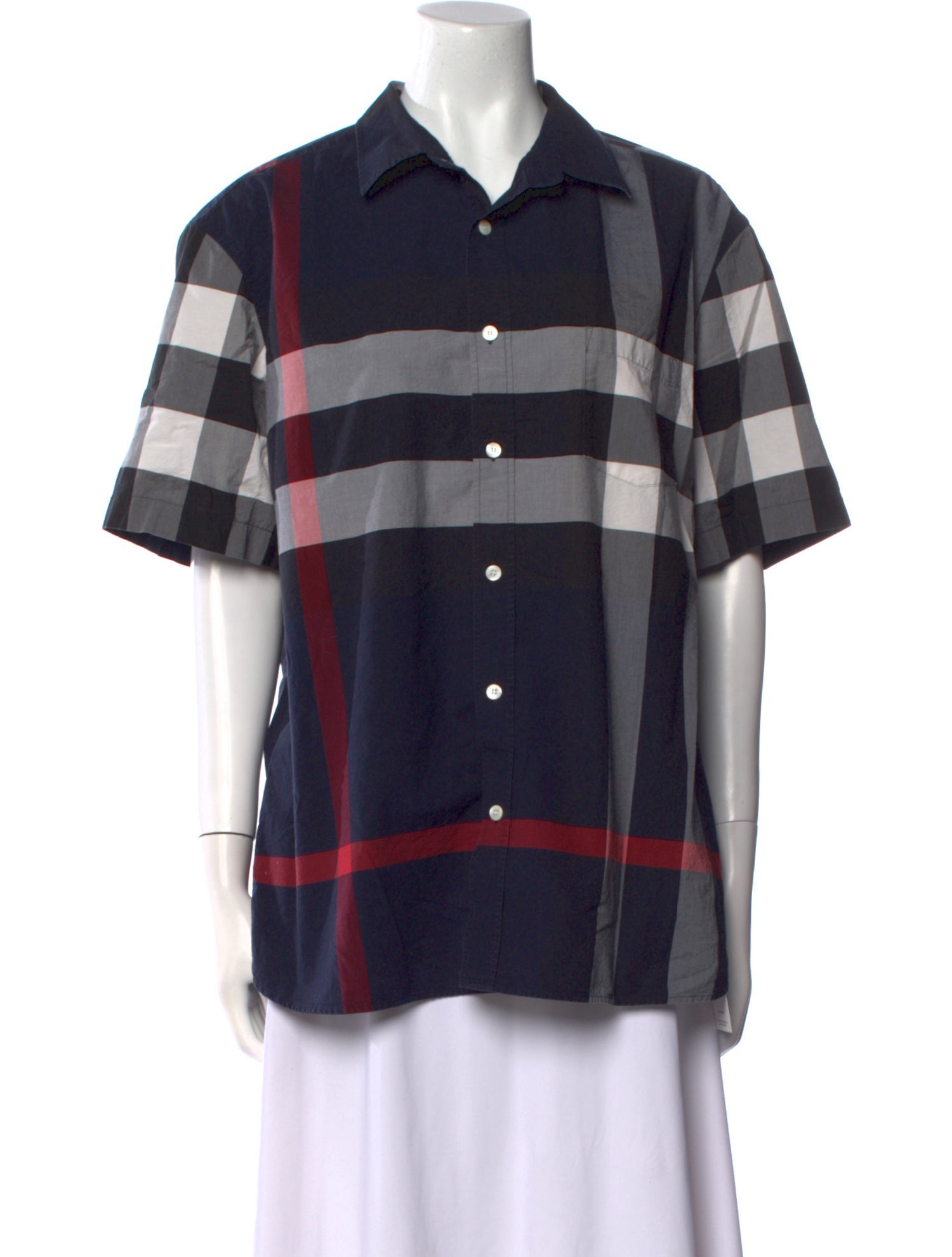 Burberry Plaid Print Short Sleeve Button-Up Top