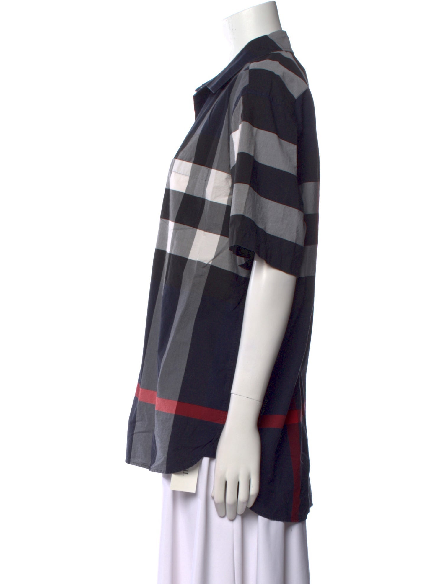 Burberry Plaid Print Short Sleeve Button-Up Top