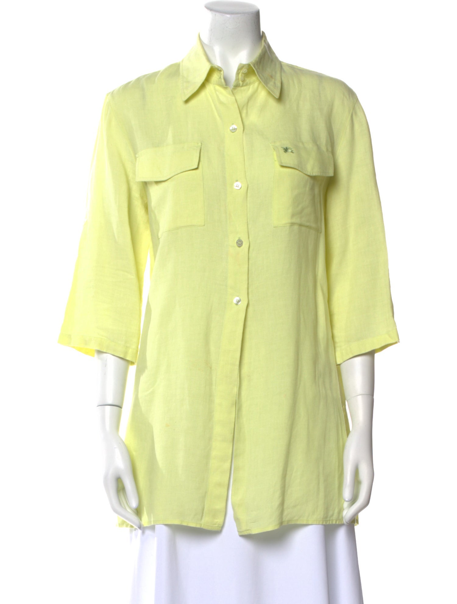 Burberry London Linen Three-Quarter Sleeve Button-Up Top