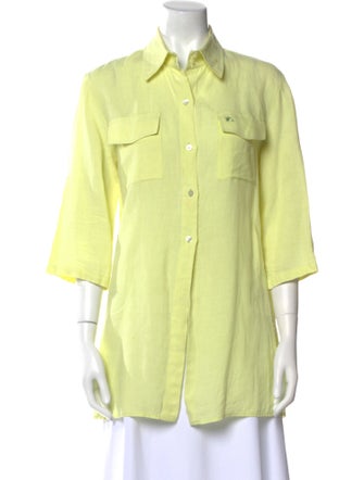 Burberry London Linen Three-Quarter Sleeve Button-Up Top