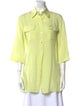 Burberry London Linen Three-Quarter Sleeve Button-Up Top