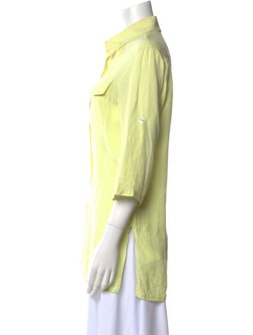 Burberry London Linen Three-Quarter Sleeve Button-Up Top