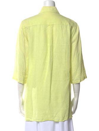 Burberry London Linen Three-Quarter Sleeve Button-Up Top