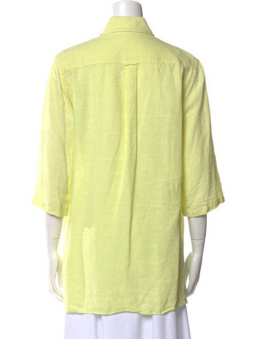 Burberry London Linen Three-Quarter Sleeve Button-Up Top