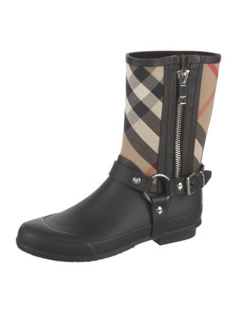 Burberry Nova Check Pattern Canvas Rain Boots