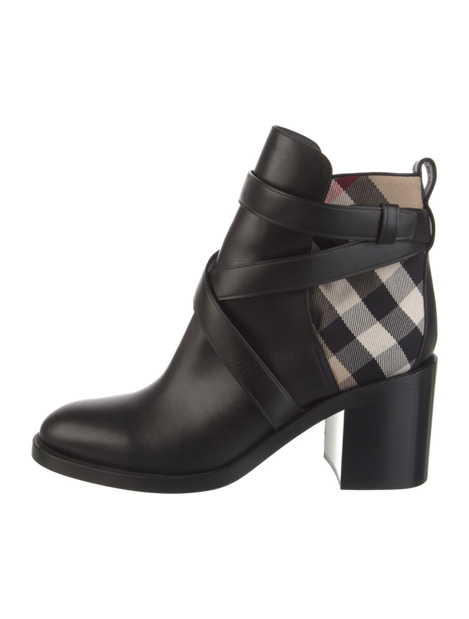 Burberry Leather Plaid Print Boots