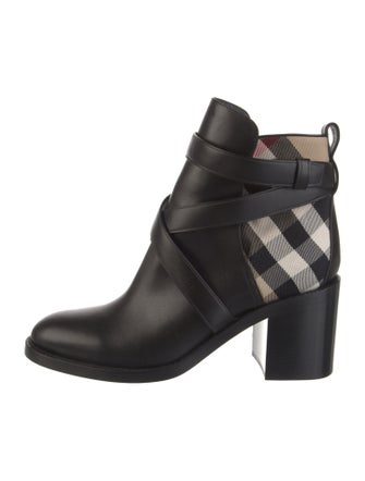 Burberry Leather Plaid Print Boots