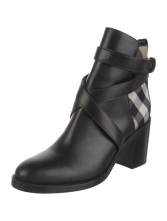 Burberry Leather Plaid Print Boots