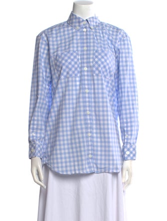 Burberry Plaid Print Long Sleeve Button-Up Top