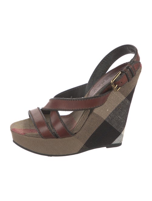 Burberry House Check Pattern Leather Slingback Sandals