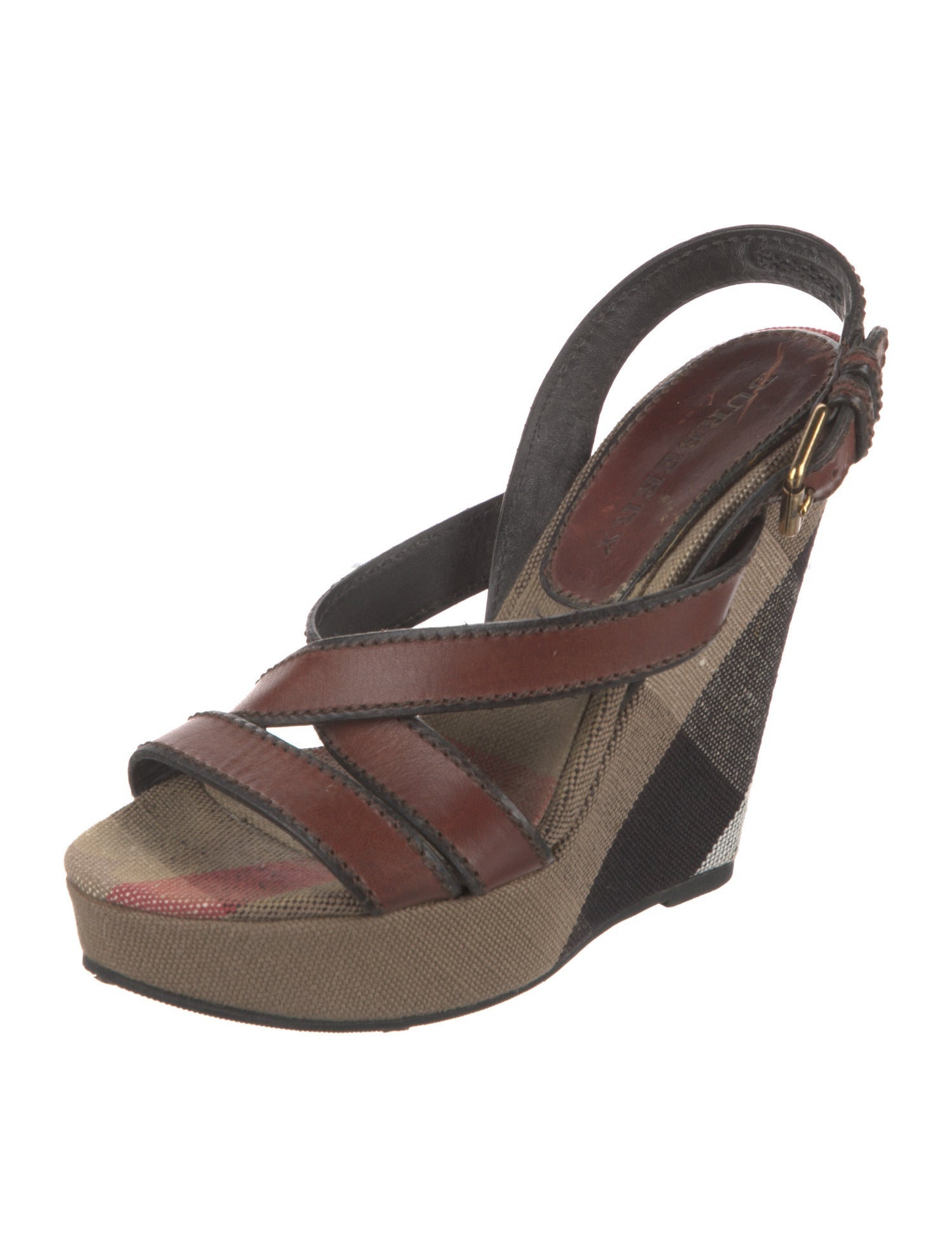 Burberry House Check Pattern Leather Slingback Sandals