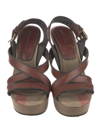 Burberry House Check Pattern Leather Slingback Sandals