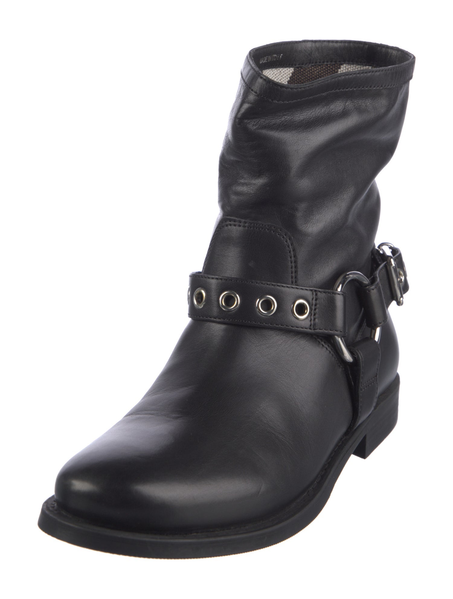 Burberry Nova Check Pattern Leather Moto Boots