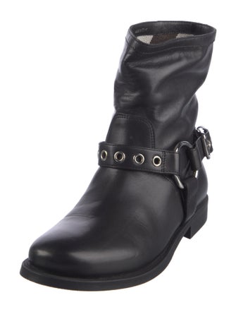 Burberry Nova Check Pattern Leather Moto Boots