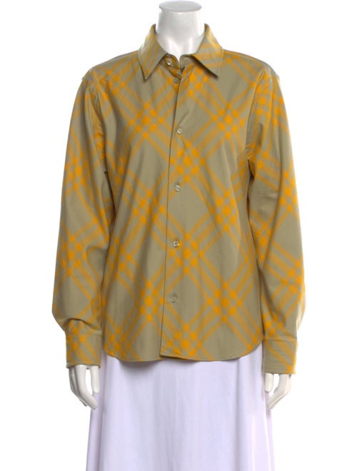 Burberry Plaid Print Long Sleeve Button-Up Top