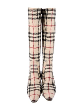 Burberry London Nova Check Pattern Wool Sock Boots
