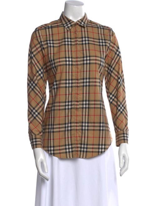 Burberry Plaid Print Long Sleeve Button-Up Top