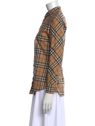 Burberry Plaid Print Long Sleeve Button-Up Top