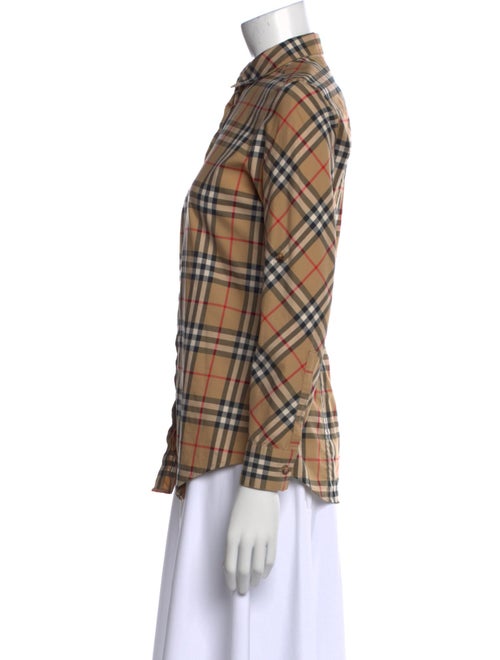 Burberry Plaid Print Long Sleeve Button-Up Top