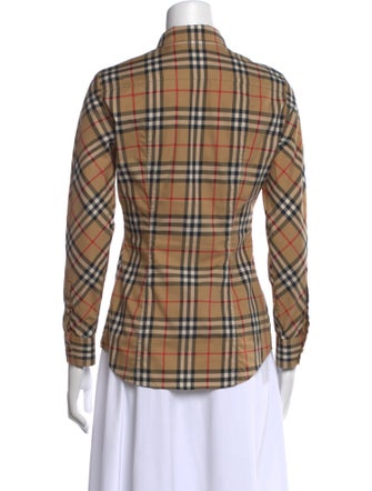 Burberry Plaid Print Long Sleeve Button-Up Top