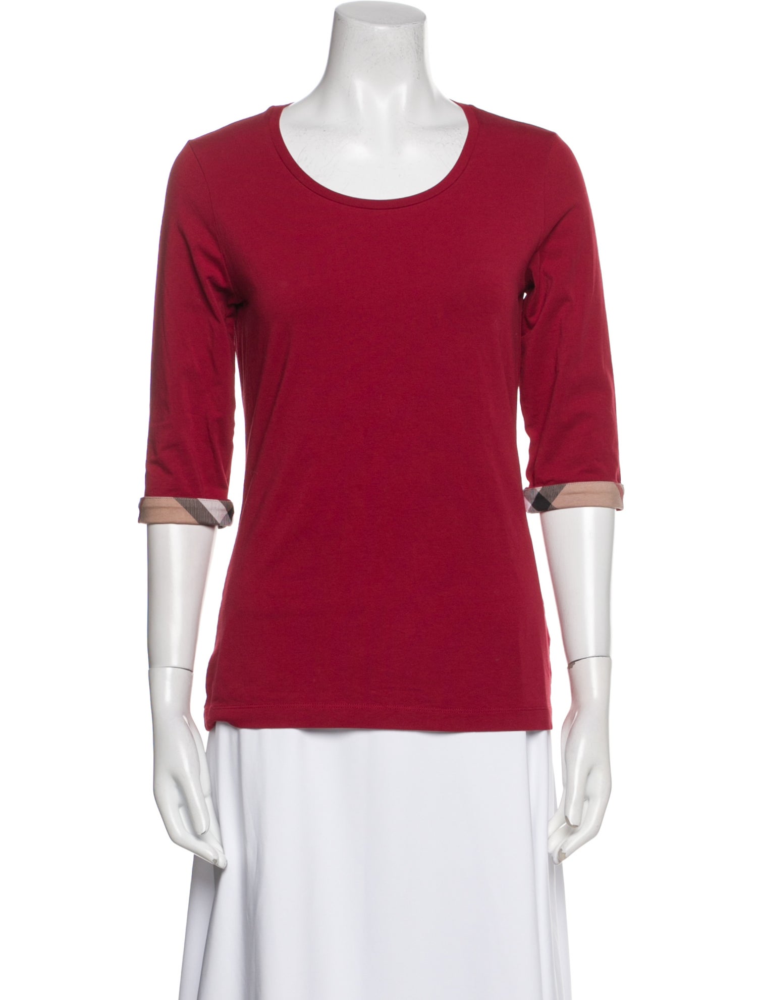 Burberry Scoop Neck Three-Quarter Sleeve T-Shirt