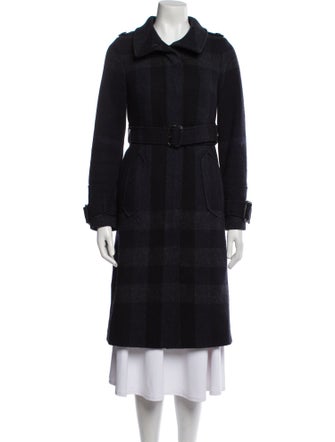 Burberry London Wool Plaid Print Trench Coat