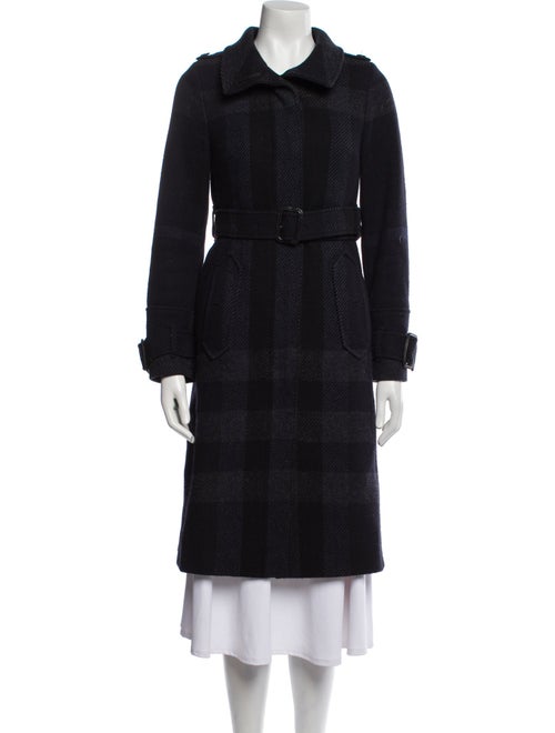 Burberry London Wool Plaid Print Trench Coat