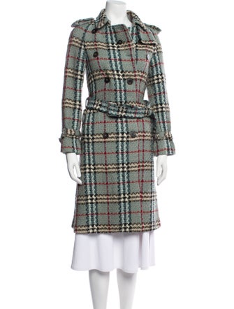 Burberry Wool Plaid Print Trench Coat