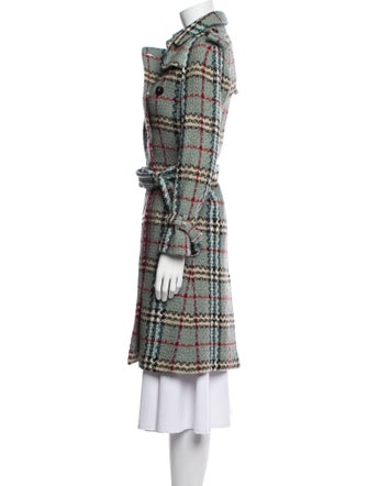 Burberry Wool Plaid Print Trench Coat