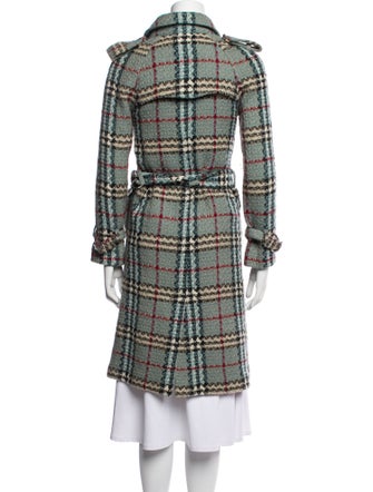 Burberry Wool Plaid Print Trench Coat