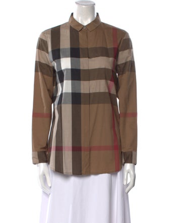 Burberry Plaid Print Long Sleeve Button-Up Top