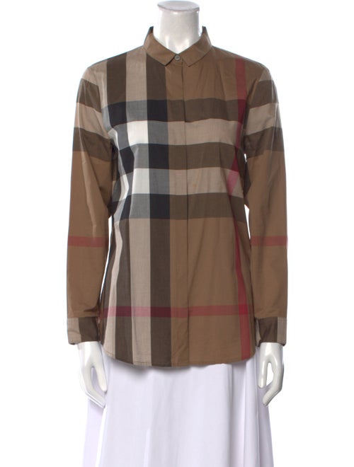 Burberry Plaid Print Long Sleeve Button-Up Top