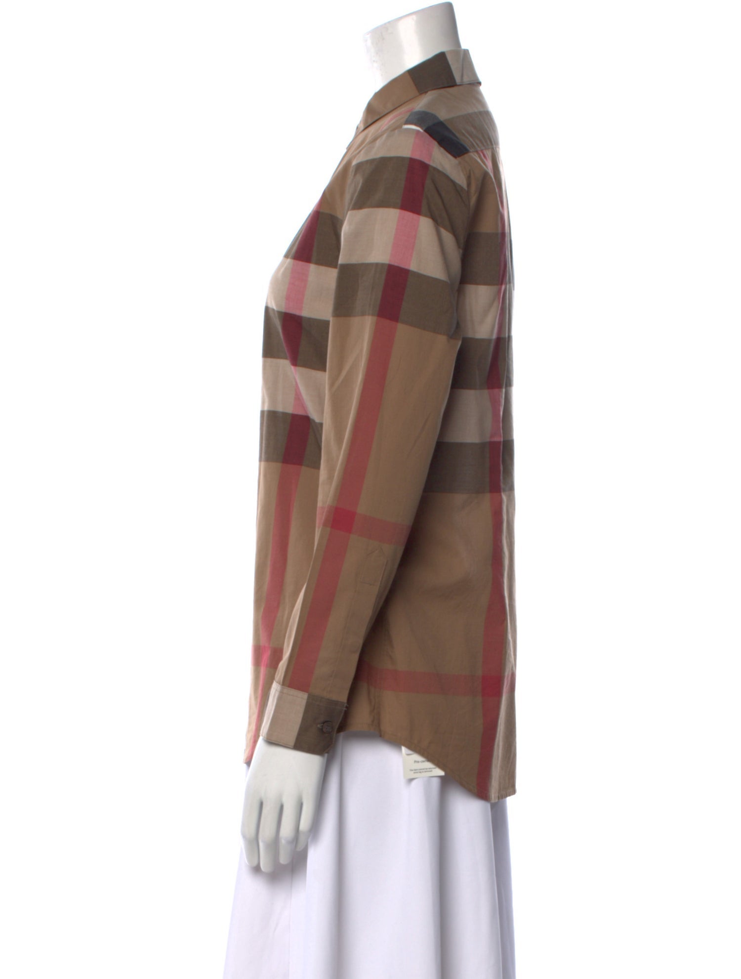 Burberry Plaid Print Long Sleeve Button-Up Top