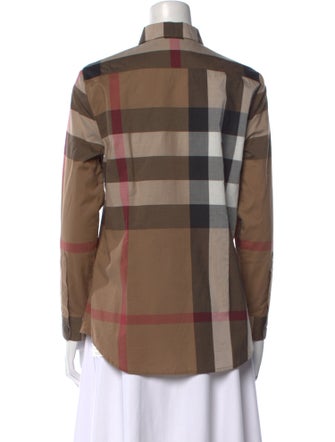 Burberry Plaid Print Long Sleeve Button-Up Top