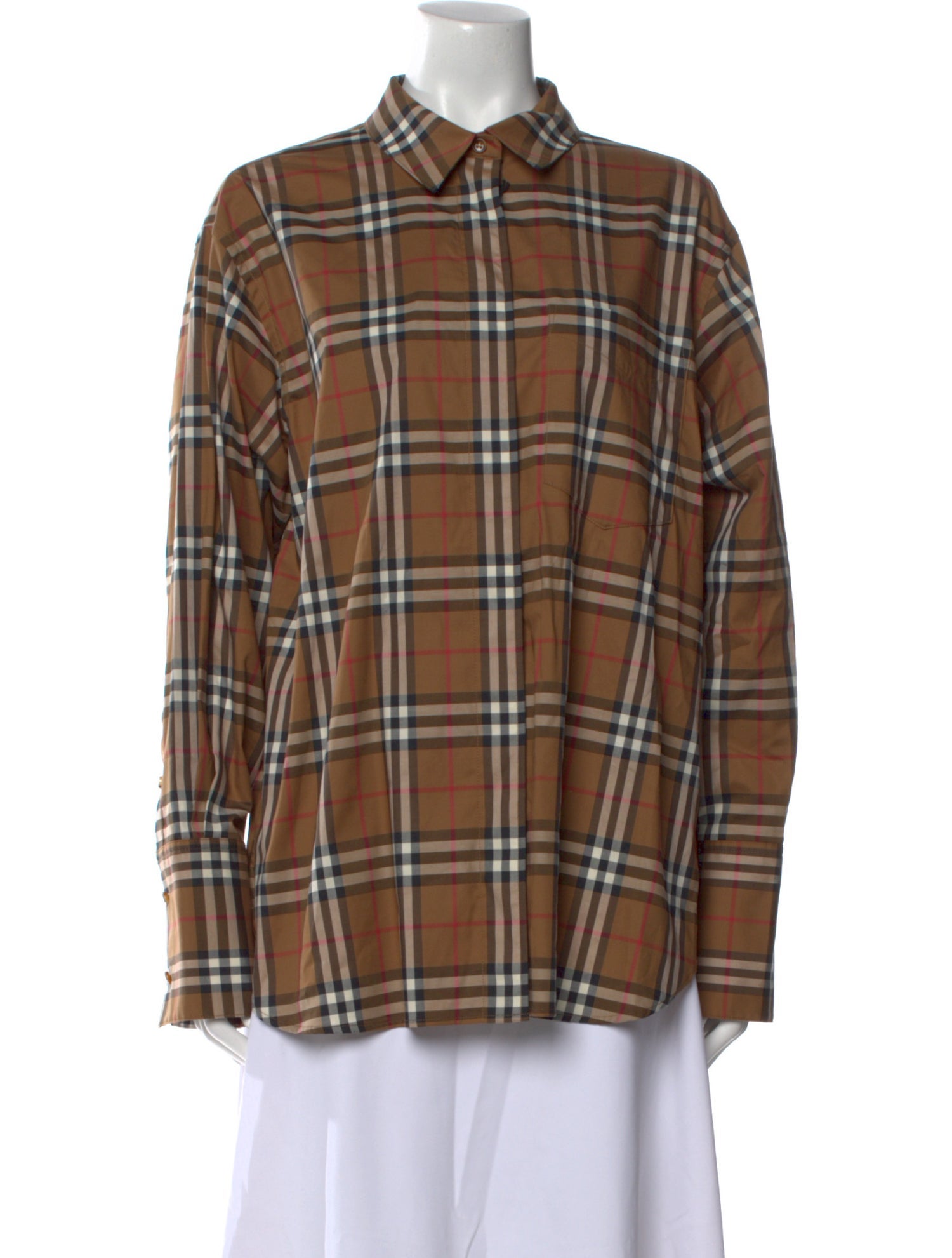 Burberry Plaid Print Long Sleeve Button-Up Top w/ Tags
