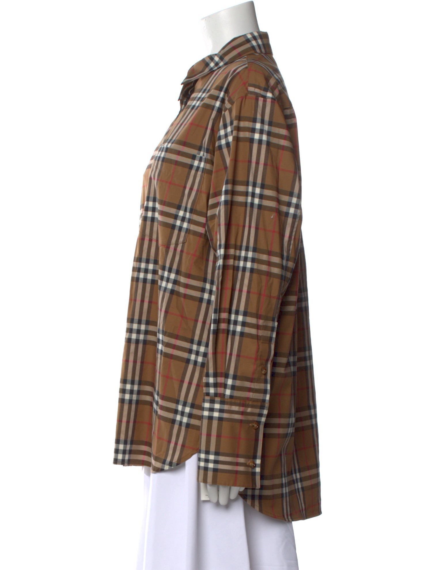 Burberry Plaid Print Long Sleeve Button-Up Top w/ Tags