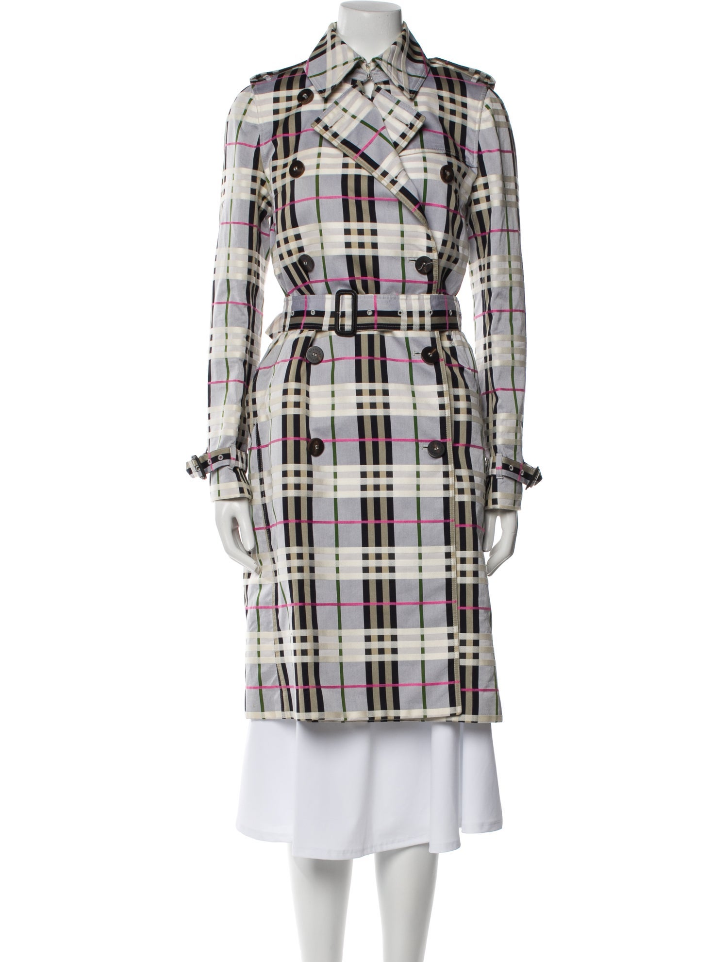 Burberry London Plaid Print Trench Coat