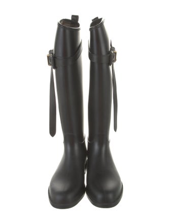 Burberry Nova Check Pattern Leather Rain Boots