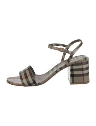 Burberry Nova Check Pattern Patent Leather Slingback Sandals