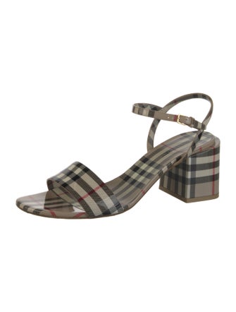 Burberry Nova Check Pattern Patent Leather Slingback Sandals
