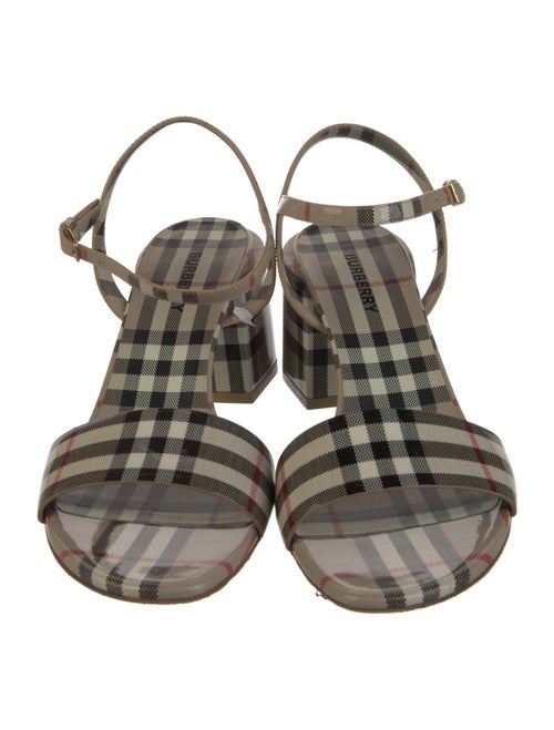 Burberry Nova Check Pattern Patent Leather Slingback Sandals