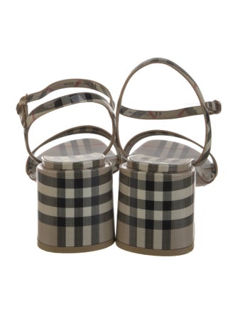 Burberry Nova Check Pattern Patent Leather Slingback Sandals