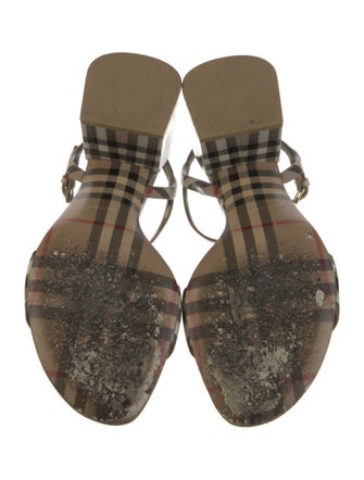 Burberry Nova Check Pattern Patent Leather Slingback Sandals