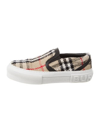 Burberry House Check Pattern Leather Trim Embellishment Sneakers