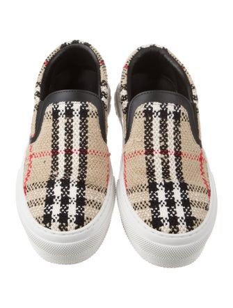 Burberry House Check Pattern Leather Trim Embellishment Sneakers