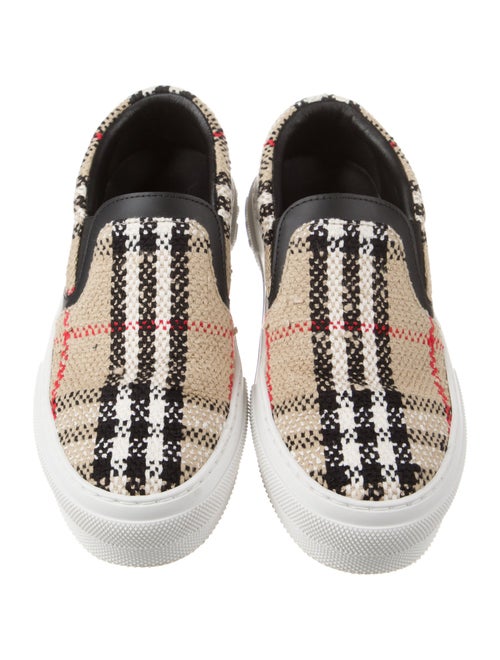 Burberry House Check Pattern Leather Trim Embellishment Sneakers