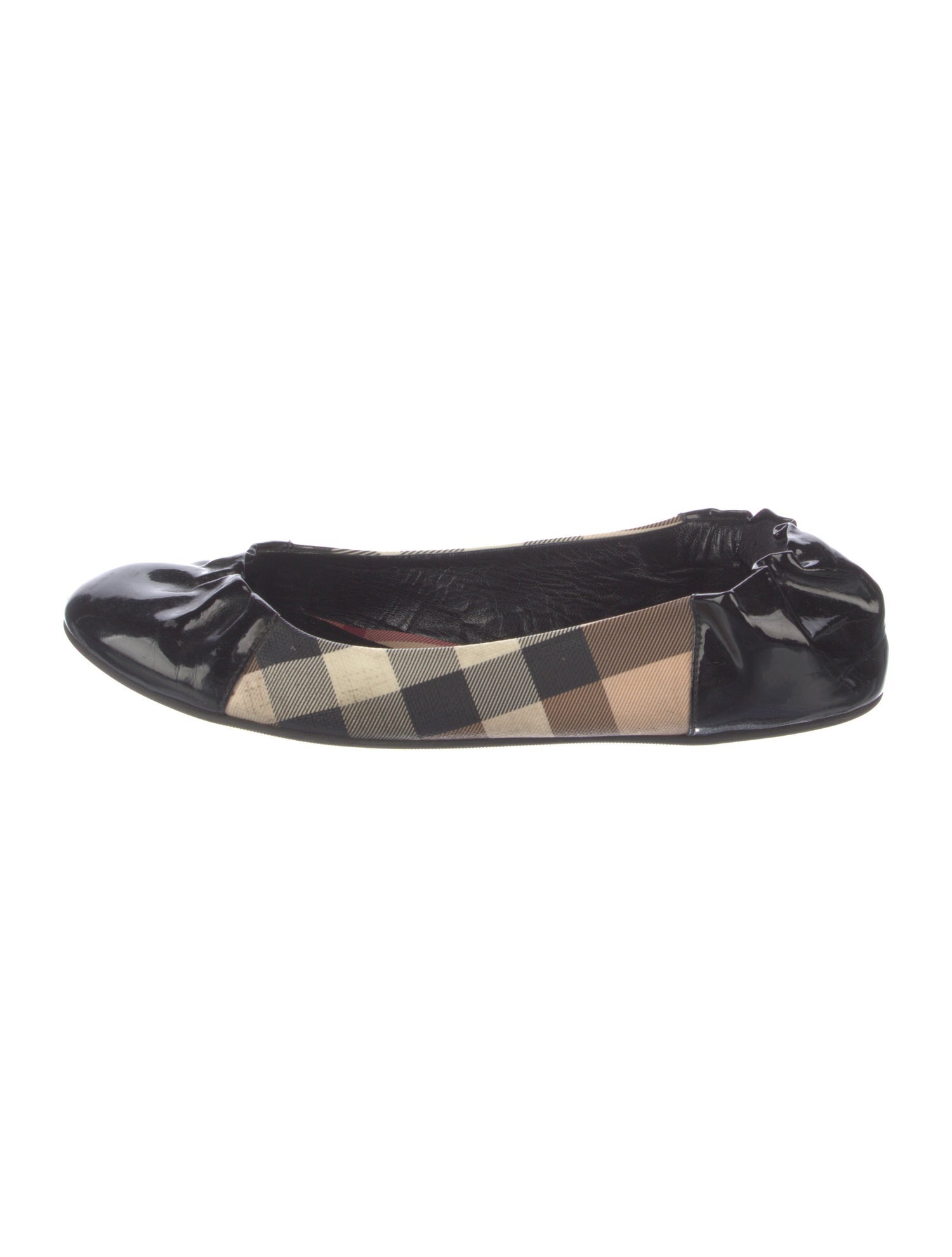 Burberry Nova Check Pattern Patent Leather Ballet Flats