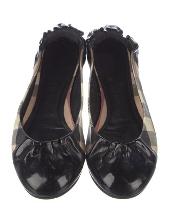 Burberry Nova Check Pattern Patent Leather Ballet Flats