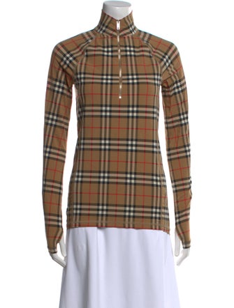 Burberry Nylon Plaid Print Button-Up Top